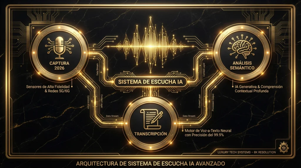 Transcribir reuniones con IA 2026: arquitectura del sistema de escucha con captura, transcripción y análisis semántico