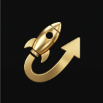 Icono dorado de cohete y crecimiento para negocios automatizados