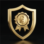 Icono dorado de escudo y certificado para trámites digitales seguros