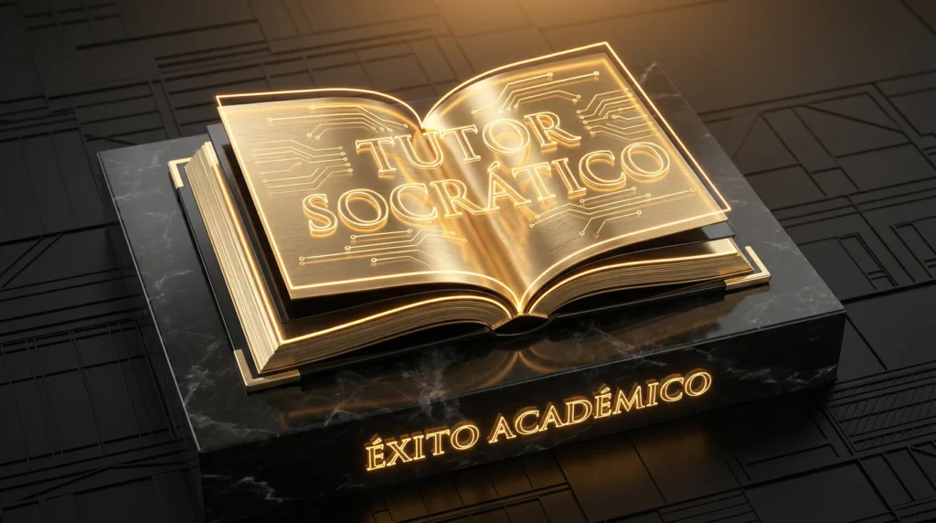 IA para Estudiantes 2026: tutor socrático con libro digital dorado para el éxito académico