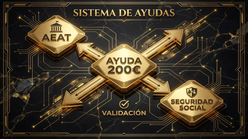 Diagrama técnico del proceso de validación de la Ayuda de 200 euros entre la AEAT y la Seguridad Social.