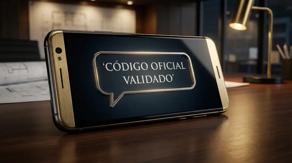 Imagen de un smartphone dorado recibiendo el código de seguridad oficial para la descarga de la Vida Laboral por SMS.