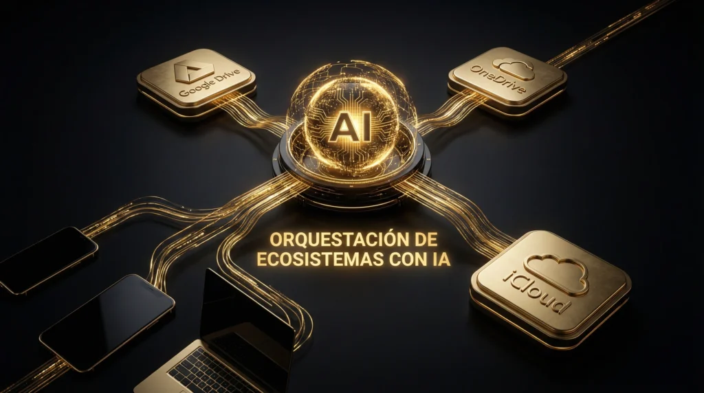 Google Drive vs OneDrive vs iCloud 2026: orquestación de ecosistemas con IA conectando las tres nubes