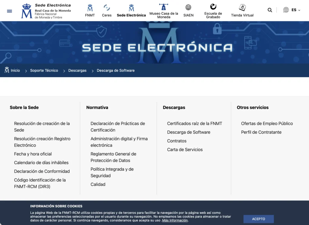 Sección de descarga de software de la FNMT para instalar el Configurador