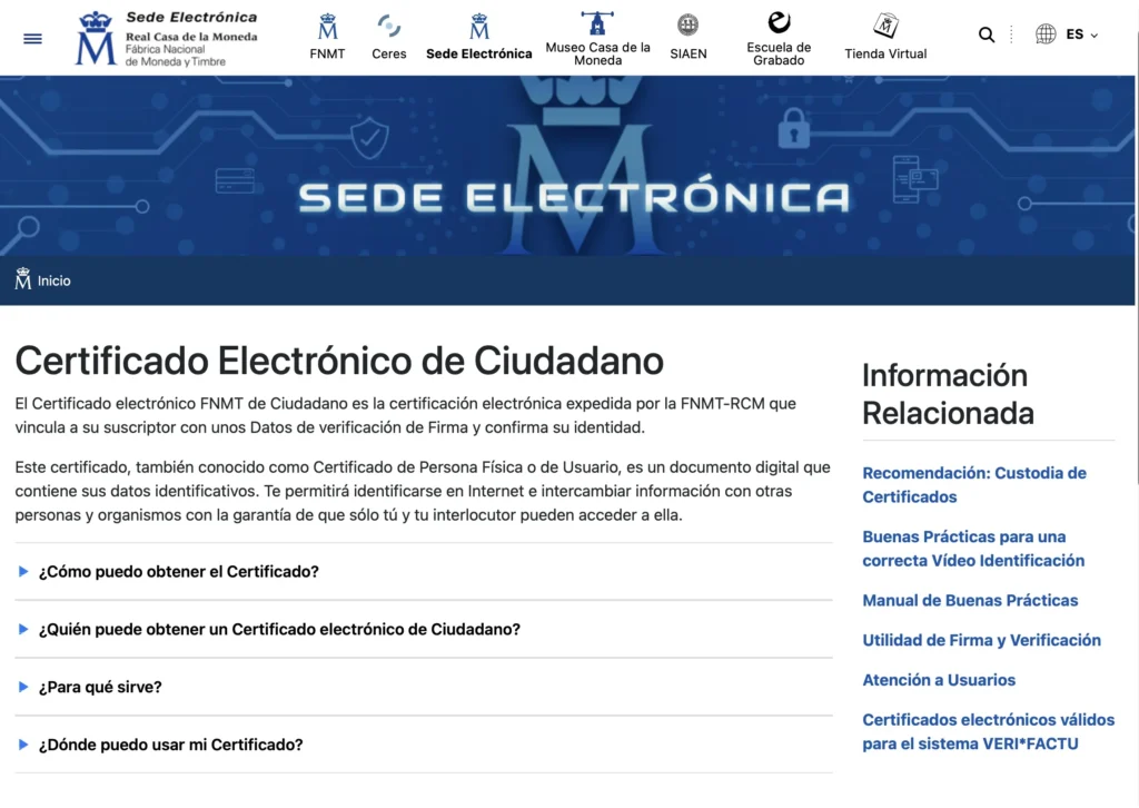 Sede Electrónica de la FNMT para solicitar el Certificado Digital de Ciudadano