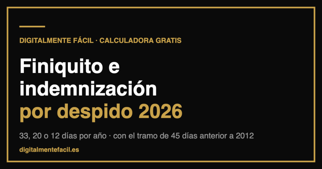 Calculadora de finiquito e indemnización por despido 2026 de Digitalmente Fácil, con los días por año de cada tipo de despido