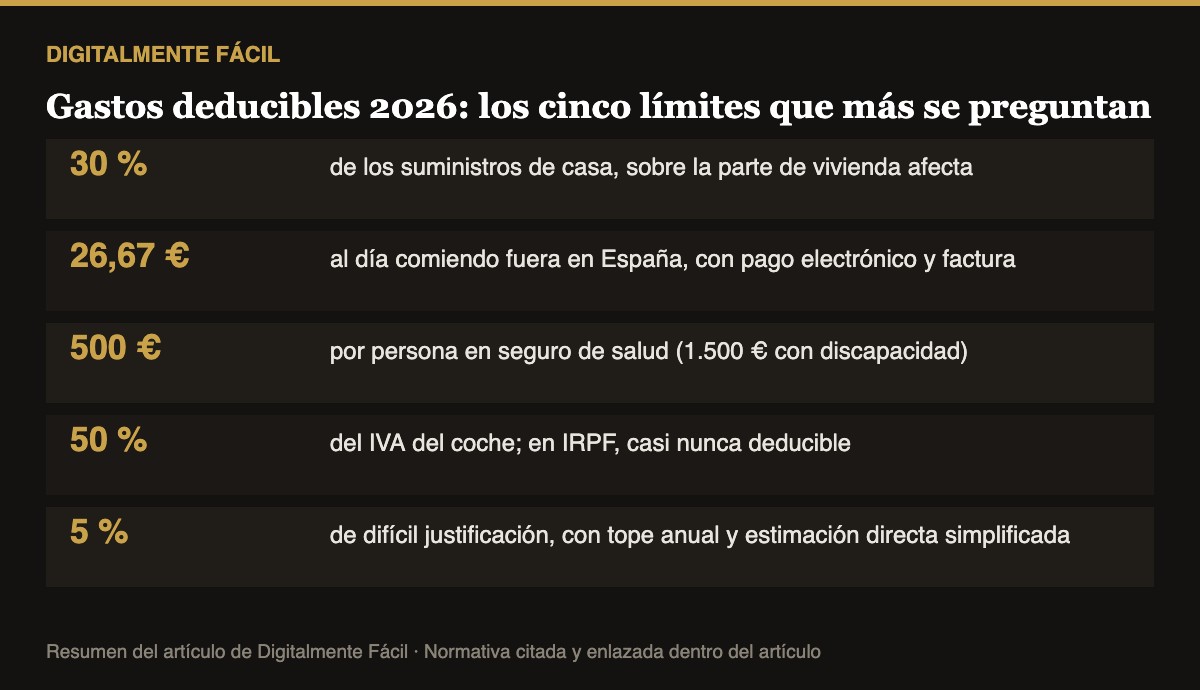 Resumen de los límites de gastos deducibles para autónomos en 2026