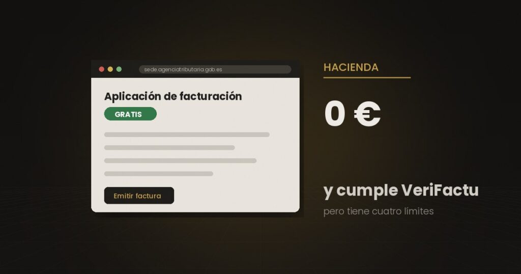 Navegador abierto en la sede de la Agencia Tributaria con la aplicación de facturación gratuita y la cifra de cero euros