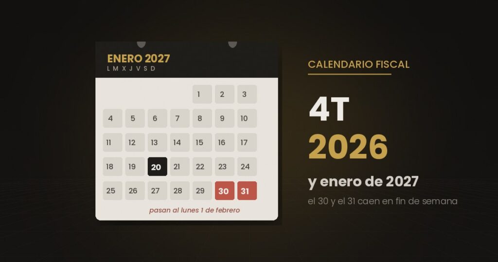 Calendario de enero de 2027 con el 20 marcado y el 30 y el 31 en rojo, que pasan al lunes 1 de febrero