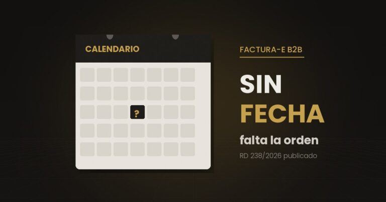 Calendario con un interrogante en lugar de una fecha marcada, junto al rótulo de factura electrónica B2B sin fecha